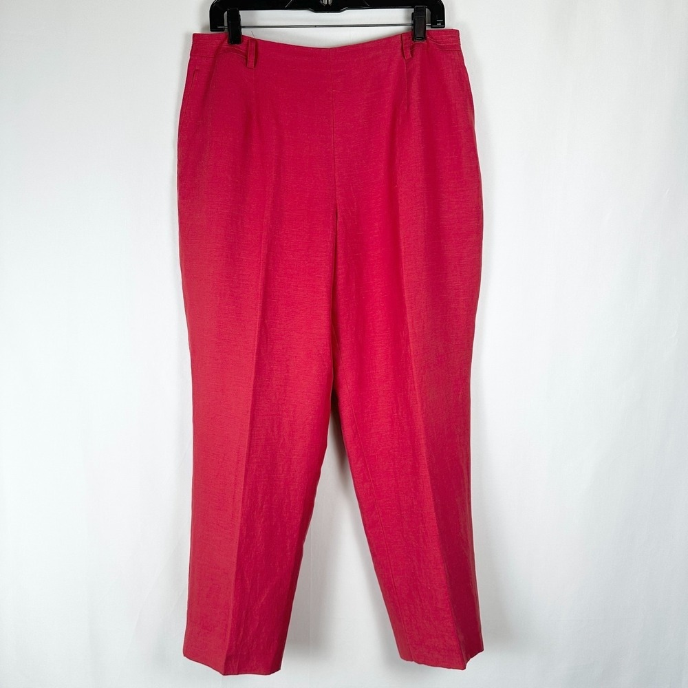Talbots Silk Linen Blend Pants Women 14 Red Lined Side Zip High Rise Lightweight